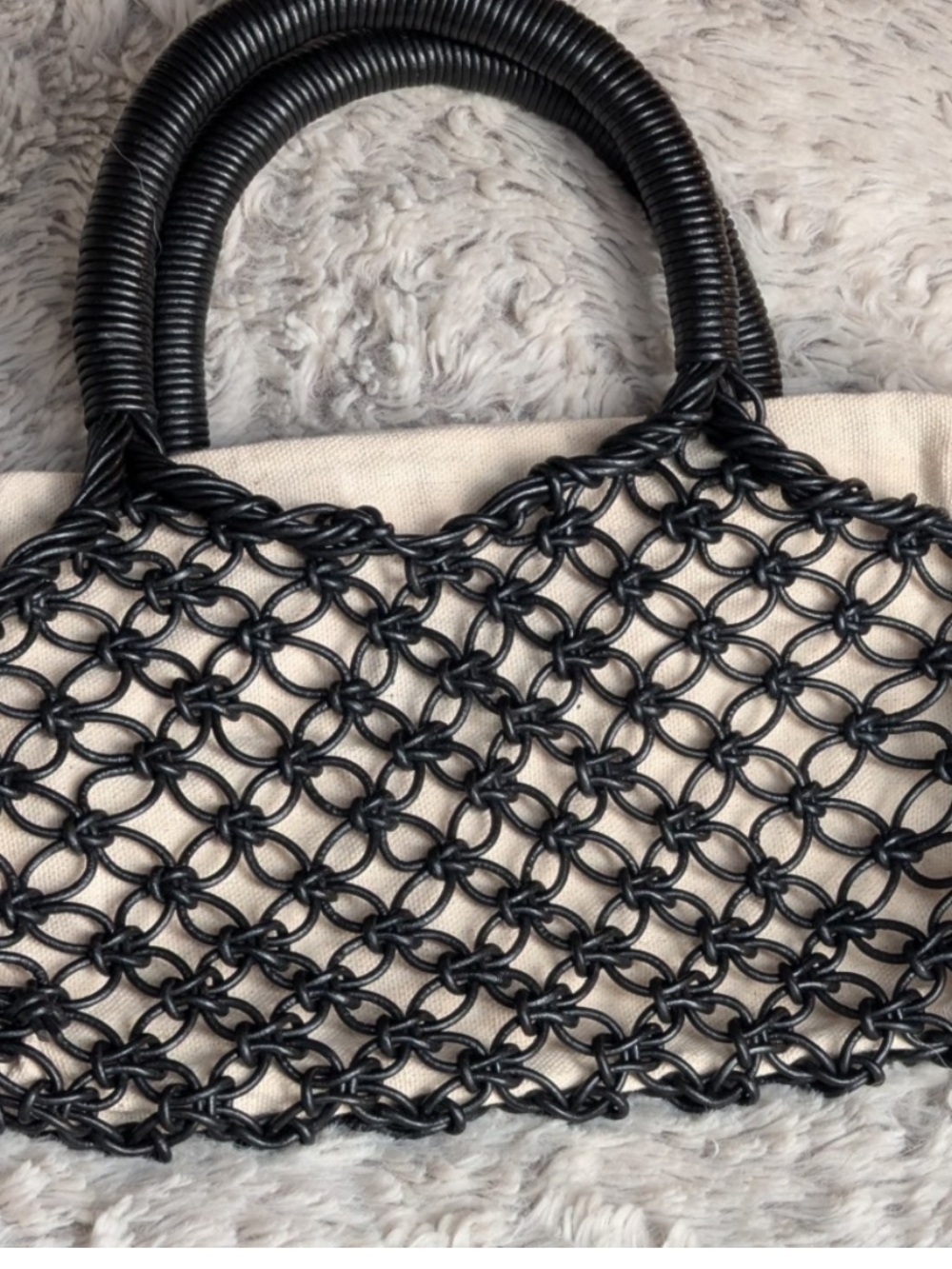 Arket Black Leather Woven Net Tote with Cream Pouch - Picture 9 of 10